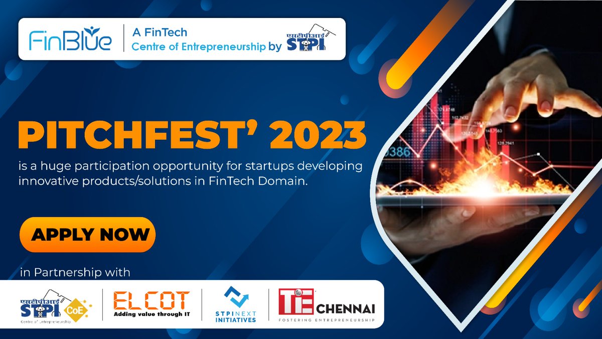 STPIFinBlue's tweet image. Can U build Innovative #Fintech Solutions using AI, ML, Blockchain & other Emerging Technologies? 
PITCHFEST' 2023 ( bit.ly/3L5P5mz) provides Platform for #Startups developing Innovative Products/Solutions in Fintech domain.
Apply now: bit.ly/3Zszi5N
#STPICoEs