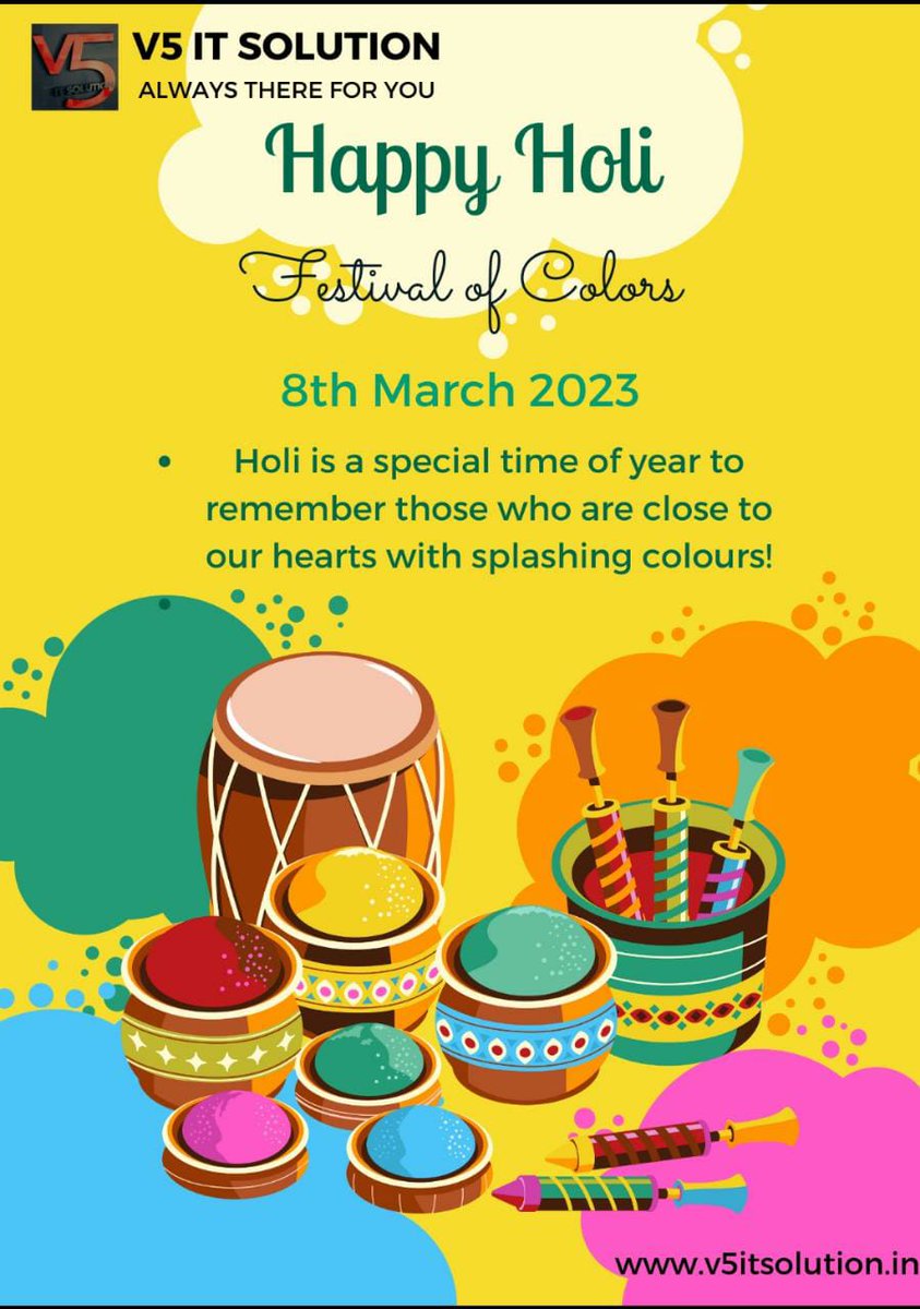 V5ITSOLUTIONS's tweet photo. From V5 IT SOLUTION
Happy Holi βΊβΊ
.
.
.
.
.
#v5itsolution #v5care #v5brand #THEV5BRAND #HAPPYHOLI2023 #happyholi https://t.co/EgV39XFDln