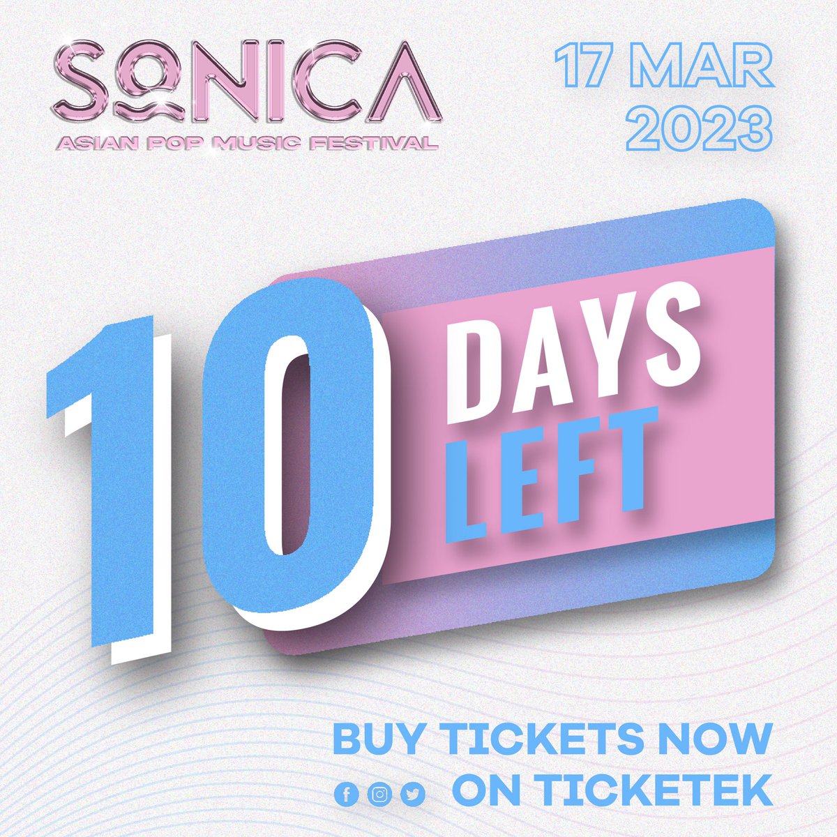 🔥10 DAYS TO #sonicamusicfestiva🔥

It’s time to blast #SONICA  playlist, plan your outfits and get hyped up✨

Bring the energy, good vibes, and celebrate Asian pop with our incredible artists ▶

Head to Ticketek today😉
premier.ticketek.com.au/shows/show.asp…

#melbourneevents #AsianPop #Kpop