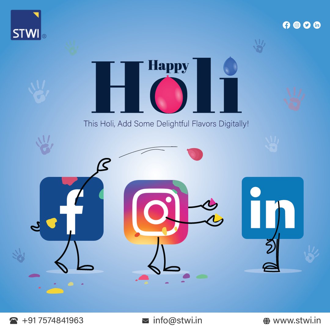 stwiahmedabad's tweet photo. We wish your life is filled with colors of happiness! Wish you all a safe and blissful Holi from Team Software Technology Works Inc.
π :- +91 75748 41963
βοΈ :- info@stwi.in
#happyholi #holi2023 #indianfestival #holi #stwi #marketingagency #seoagency #seocompany #digitalmarketing https://t.co/Y6mzq4XW10