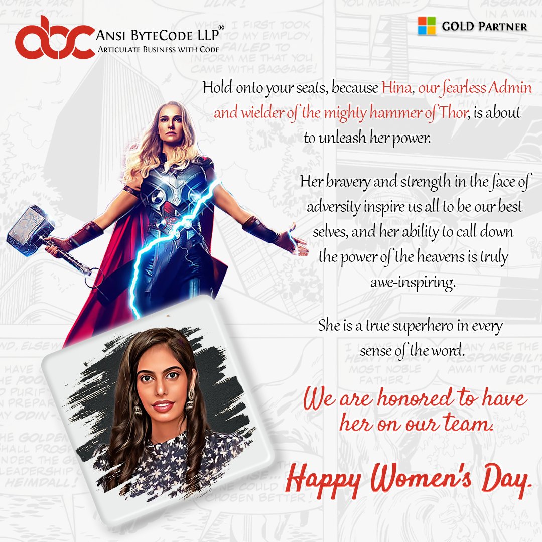 AnsiByteCode's tweet image. Let's continue to uplift and support women everywhere, and work towards a future where every woman has the opportunity to reach her full potential.
#InternationalWomensDay #WomenInBusiness #SuperheroTeam #celebratingwomeneveryday #msgoldpartner #ansibytecode #mspartner #ahmedabad