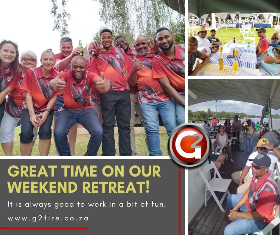 G2SecurityZA's tweet photo. Good company culture is vital to good business, so a weekend away to let everyone reconnect and bond is needed once in a while. It just happened to be lots of fun too.
#g2fire #fireequipment #firedetection #G2 #companyhappiness #Companyfun #companyretreat
#ziton #aritech #velox https://t.co/G5auP4QIYJ