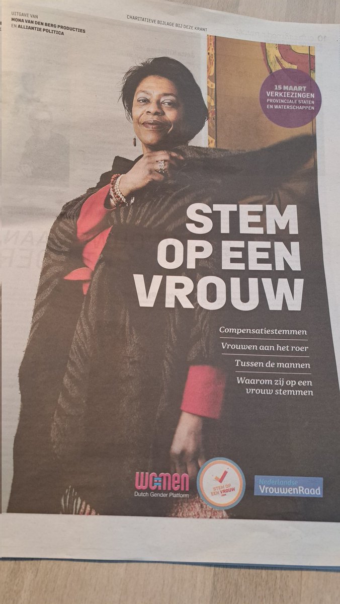 clarionwegerif's tweet image. Bijlage @StemopeenVrouw in @trouw. Goed initiatief met dijkgraaf @joycesylvester als boegbeeld op de voorpagina. Stem 15 maart op een vrouw lager op de lijst voor #PS2023 en #WS2023 ✏️