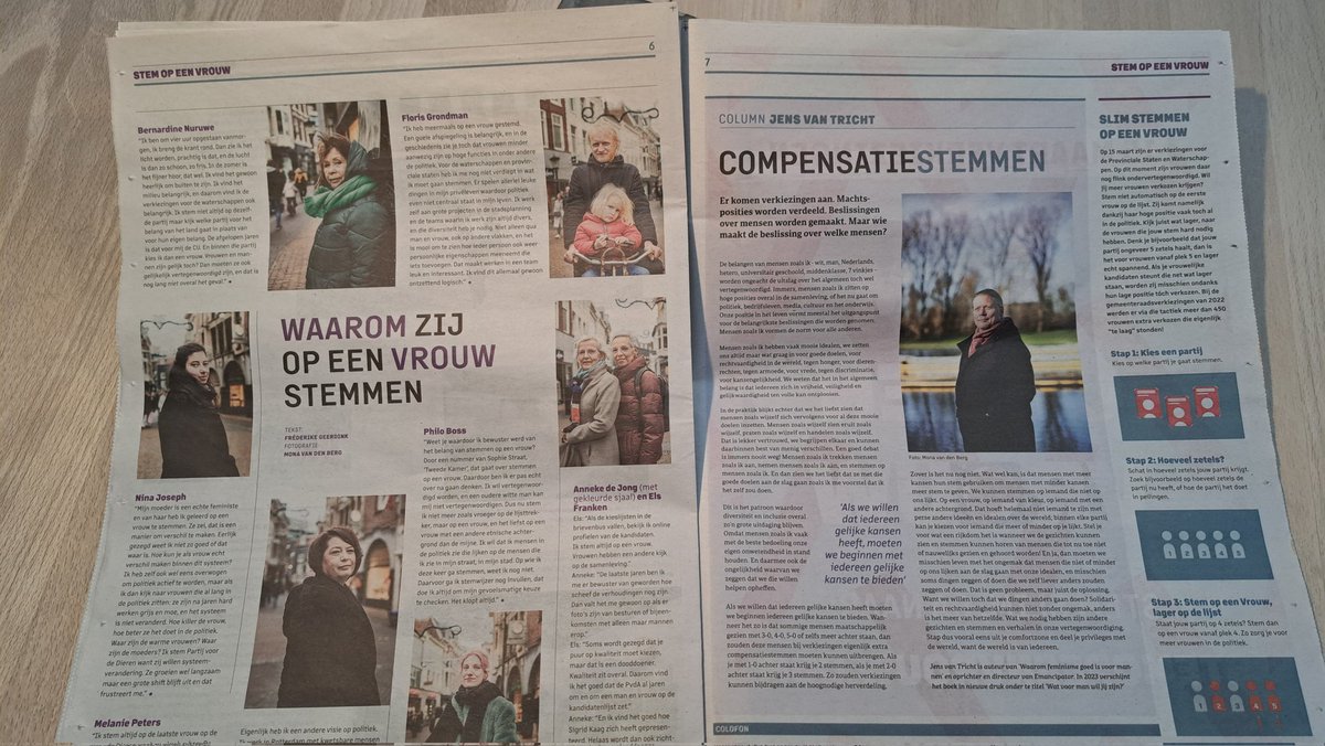 clarionwegerif's tweet image. Bijlage @StemopeenVrouw in @trouw. Goed initiatief met dijkgraaf @joycesylvester als boegbeeld op de voorpagina. Stem 15 maart op een vrouw lager op de lijst voor #PS2023 en #WS2023 ✏️