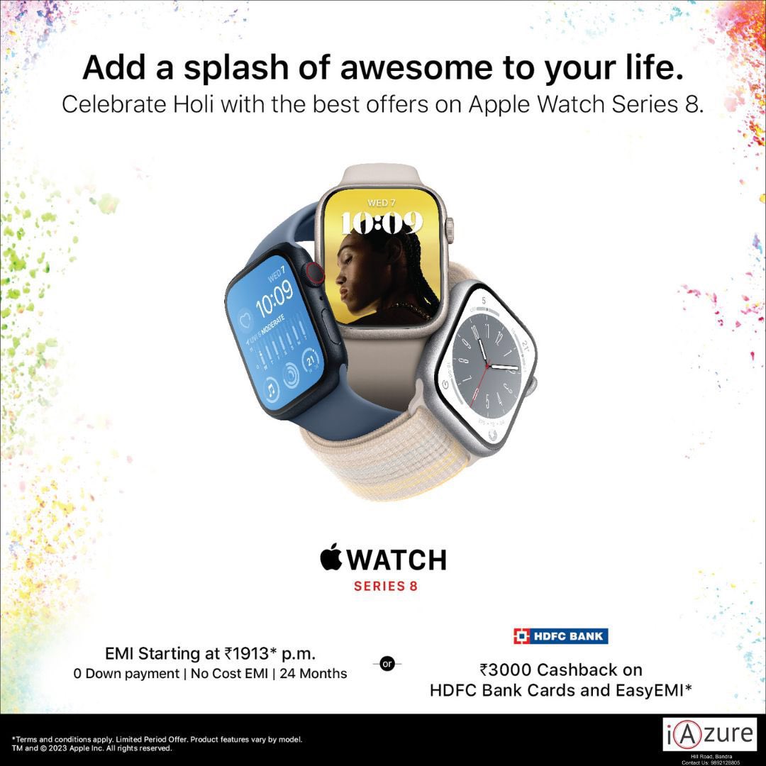 Happy Holi! 🌈 Bring colour in your life with the Apple Watch series 8               Contact 982128805