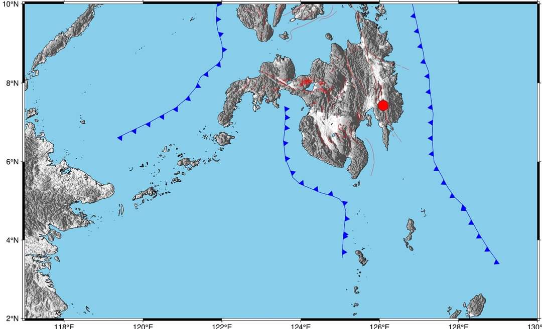 1_davao's tweet photo. #MARAGUSAN , DdO 
LINOG ALERT 
Magnitude = 6.2
Location = Maragusan, Davao De Oro
 
Reported Intensities:
Intensity 5 - Nabunturan, DdO
Intensity 4 - Tagum City
Intensity - Davao City 

📸 Phivolcs 
#LinogAlert 
#EarthquakePH 
#iFelt_DavaoDeOroEarthquake 
#1Davao #OneDavao https://t.co/mmu0eZhj2U