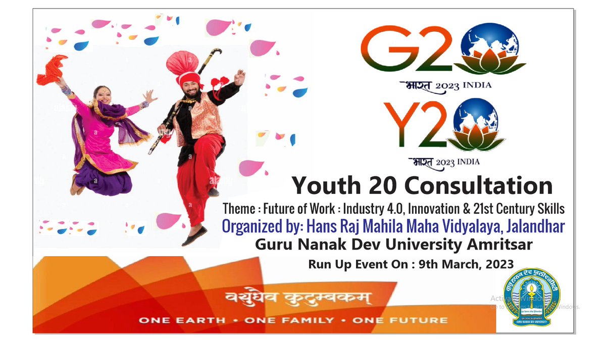 Welcome to the Youth 20 Consultation.

Theme: Future of Work : Industry 4.0, Innovation and 21st Century Skills organized by Hans Raj Mahila Maha Vidyalya, Jalandhar.

#G20 #youthconsultation #innovationandskills #hmv #hmvjalandhar #futureofwork #leadersoftoday #leadersoftomorrow