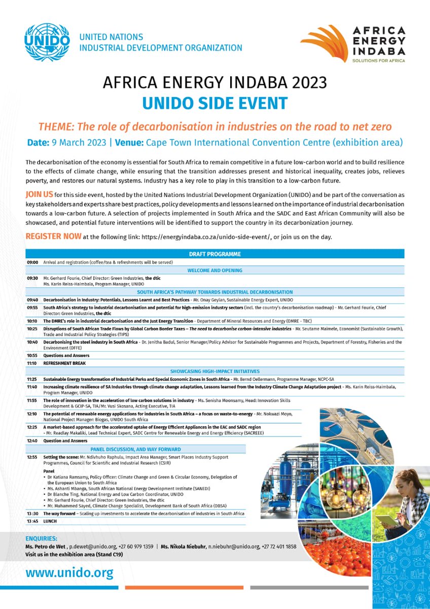 UNIDO_SA's tweet image. Don't miss the @UNIDO side event @EnergyIndaba on 9 Mar - register now! energyindaba.co.za/unido-side-eve…  
#AEI2023 #energyindaba