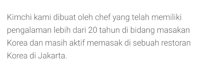 <a href="/FFOODFESS/">FESS</a> dan tentang otentik apa ngga, claim sellernya sih dibuat sama chef resto korea
+ aku liat review orang2 pada bilang rasa kimchinya chefskimchi ini mirip bgt sama kimchi yg di korea
