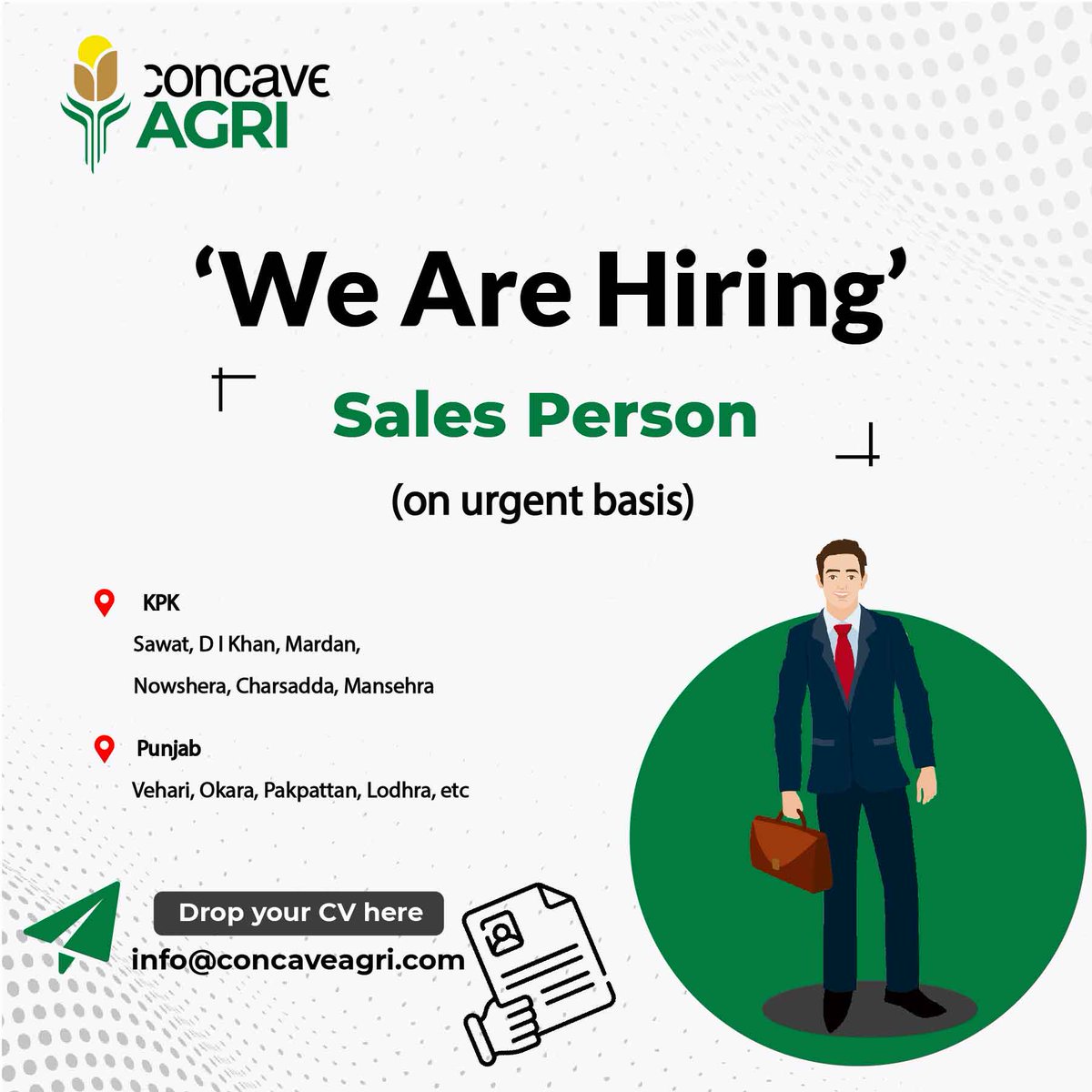 Concave AGRI is looking to hire a Sales Person with experience in direct & channel sales as well as dealers and distributors.

For more information visit:

concaveagri.com

#ConcaveAGRI #jobseekers#jobopportunity #hiring #jobpost #AgricultureJobs #agrijobs #PakistanJobs
