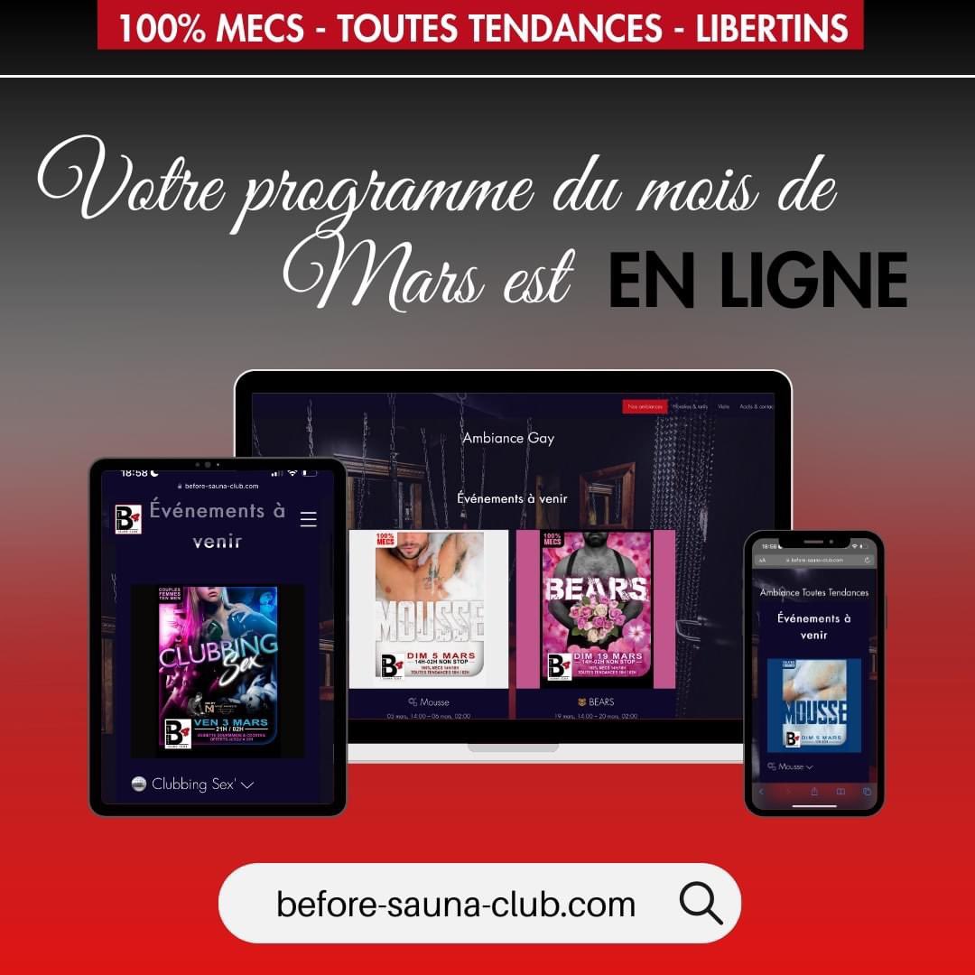 🔥 Vous allez adoré notre programme du mois de Mars

🐻 Des rdv mensuels immanquables comme la Mousse ou la Bears pour vous les mecs
👠 Des week-ends à thèmes pour varier les ambiances et les plaisirs pour vous amis libertins

Pour tout savoir, RDV sur notre site (lien en bio) 😜