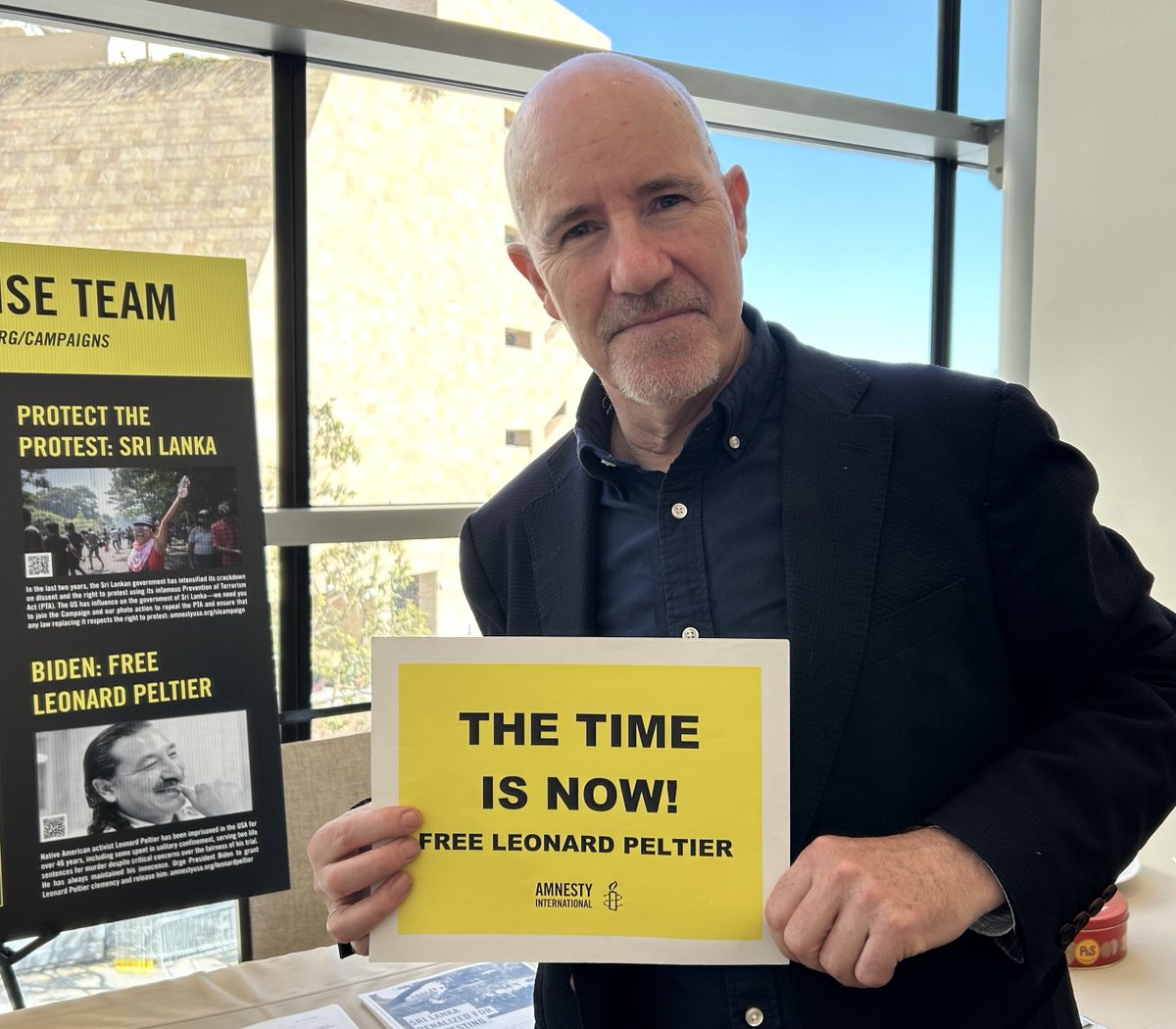 AmnestySF30's tweet photo. AGM 2023 with @amnestyusa @dpaulobrien &
@amnesty #HumanRightsDefender urgently calling on @Potus @VP @WhiteHouse to #FreeLeonardPeltier #ExecutiveClemency NOW! https://t.co/wukjGICAmv