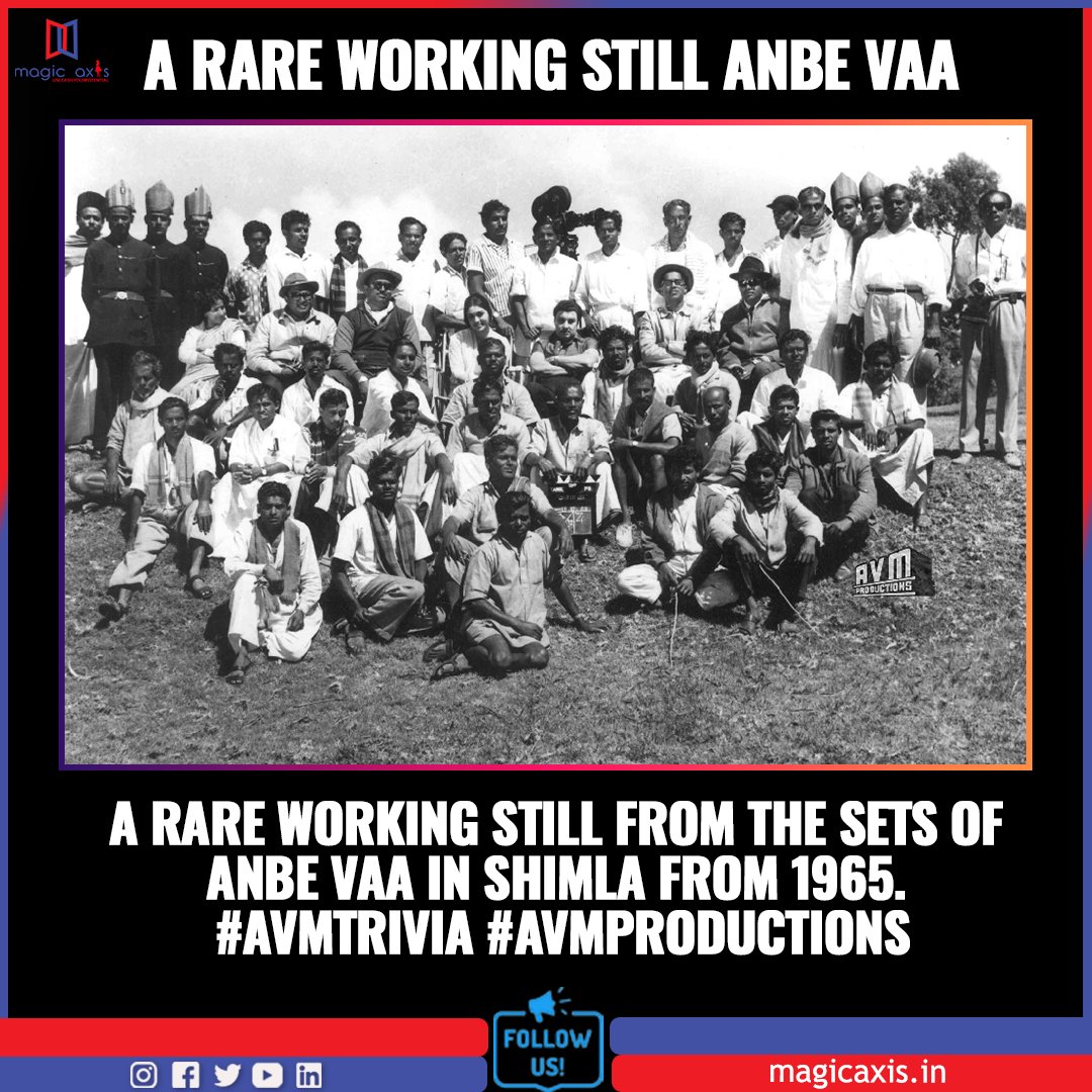 A rare working still from the sets of Anbe Vaa in Shimla from 1965. 

@avmproductions
#AVMTrivia #Workingstill #AVMProductions #MGR #Sarojadevi @arunaguhan_