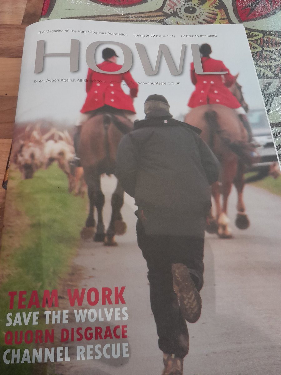 cliveswinsco's tweet photo. #HOWL just arrived this week #HoundsOffourWildLife is an original slogan for #HuntSaboteurs - please join up & support @HuntSabs folks ; for only ยฃ20 you can support our brave #Activists taking #NVDA #NonViolentDirectAction against #Bloodsports & help end the sadistic killing ๐ฆ https://t.co/YstmpfGszI