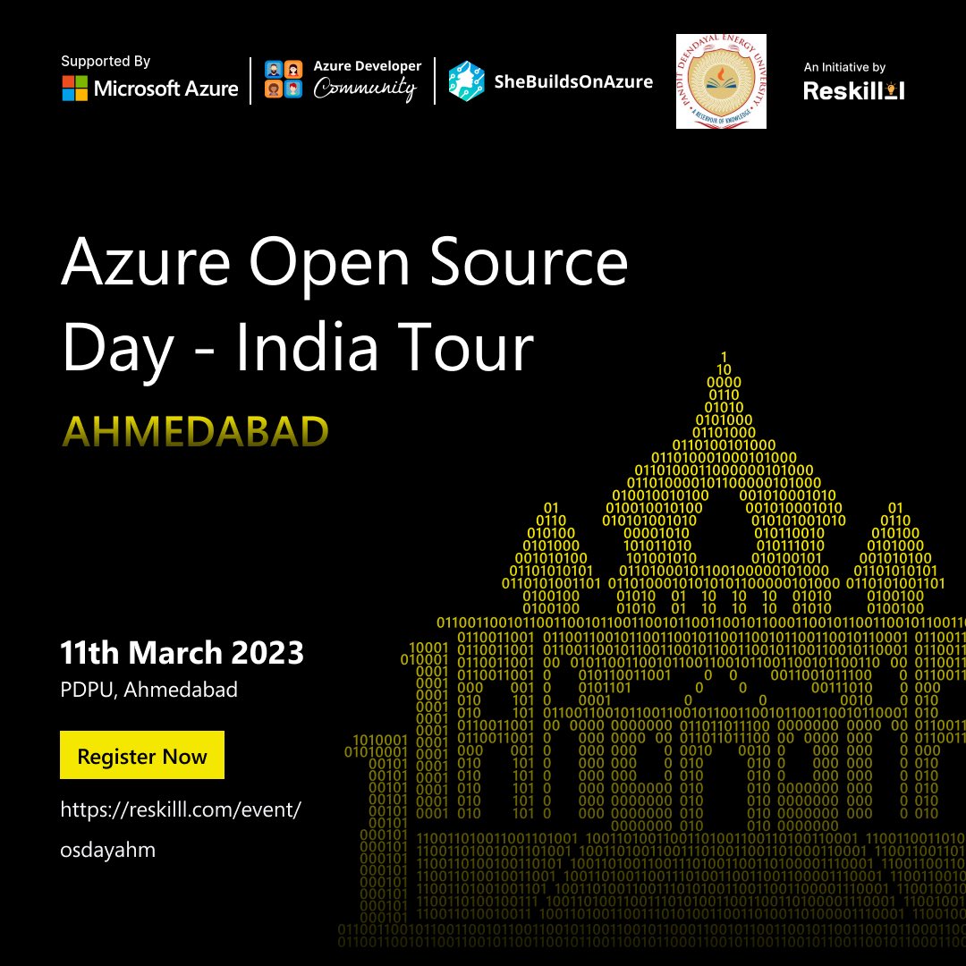 azdevahmedabad's tweet photo. Hey Folks 👋 

Join us for an unforgettable evening at Opensource Day , happening on 11th March,2023 at PDPU.

Tickets are limited, so  "RSVP today” and secure your spot at the event
We can't wait to see you there!
Register here👇:
https://t.co/4jhAlpuYUL https://t.co/Md8qoGtEIU