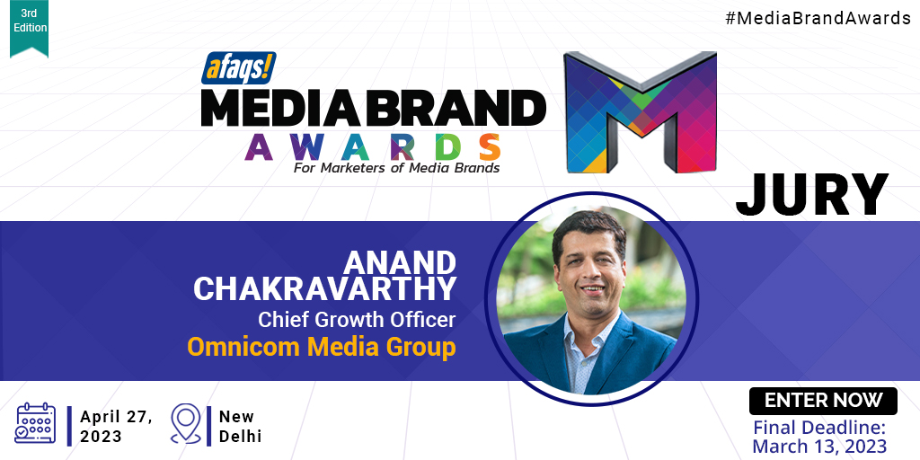 #MediaBrandAwards: We are delighted to have Anand Chakravarthy from <a href="/OmnicomMediaGrp/">Omnicom Media Group</a> India as our juror at Media Brand Awards 2023. 🏆
Thank you for joining us!
ENTER NOW: bit.ly/3Yds5Wk

#Print #TV #music #OTT #Awards #media #MediaBrandAwards <a href="/afaqs/">afaqs!</a>