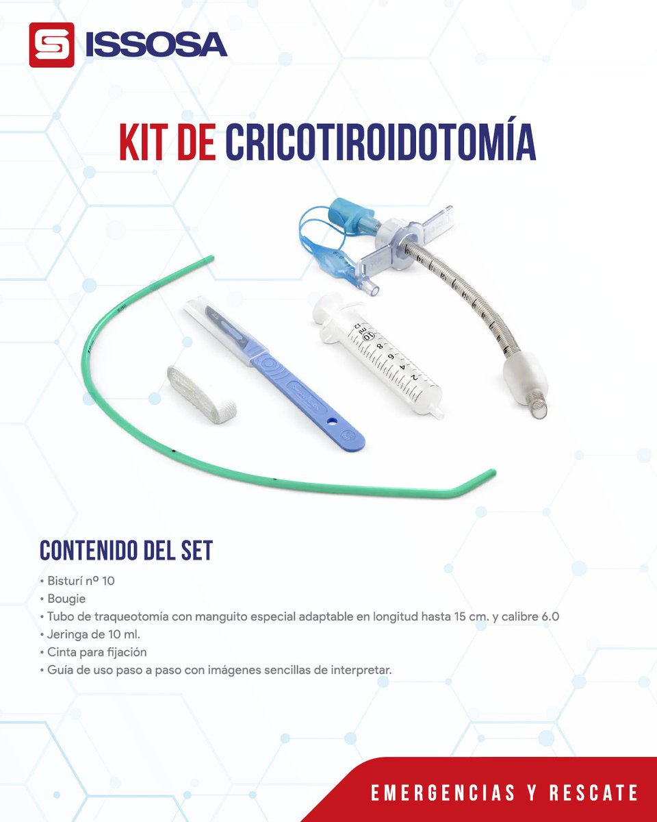 ISSOSMedical's tweet photo. El Set para cricotirotomía PaCric® está hecho para situaciones de «no se puede intubar, no se puede oxigenar» (CICO). Está diseñado para los casos en los que es necesario realizar una vía aérea de emergencia por delante del cuello. https://t.co/3HDB7abmQ6 https://t.co/vQMO5UUYEN
