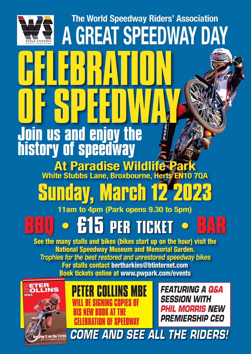Click this link to book tickets for the Parts Sale on Sat 11th Mar: 
pwpark.com/events/speedwa…

Click this link to book tickets for the Celebration on Sun 12th Mar: 
pwpark.com/events/celebra…