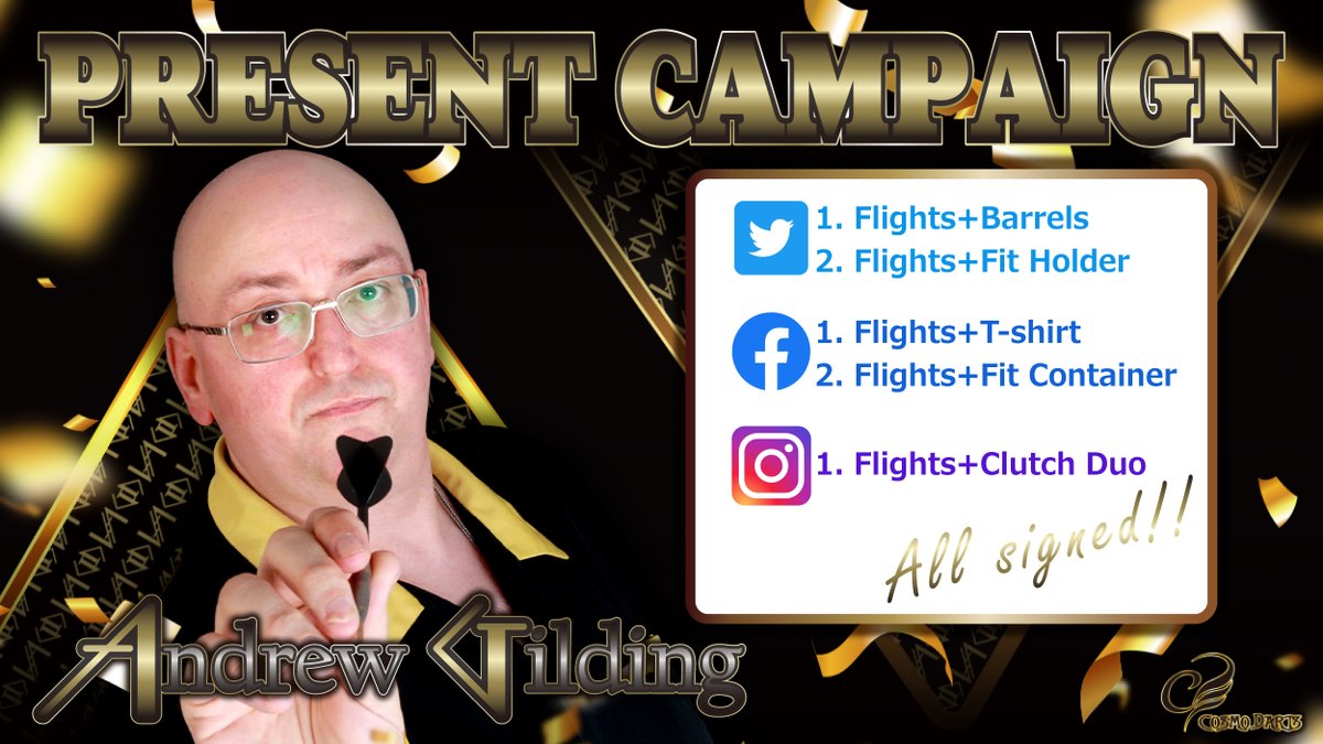 CosmoDartsInt's tweet image. 【GIVEAWAY】
2 lucky winners will get a set of Andrew's @Goldfinger180 signed signature flights ✙ Discovery Label or Fit Holder🔥

Rules:
🎯Follow @CosmoDartsInt
🎯RT this post
Ends 2023/3/9(JST)
Best of luck to everyone!!

#CosmoDarts #FitFlight #giveaway #AndrewGilding