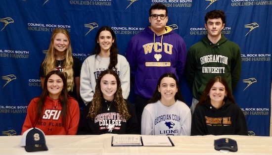 SOLsports (@solsports) on Twitter photo Eight Council Rock South seniors were recognized for committing to compete in collegiate sports. (Photo courtesy of CR South HS) <a href="/CRSGBB/">CR South Girls Basketball</a> <a href="/crsouthsoftball/">CR South Softball</a>
suburbanonesports.com/college-signin… Eight Council Rock South seniors were recognized for committing to compete in collegiate sports. (Photo courtesy of CR South HS) <a href="/CRSGBB/">CR South Girls Basketball</a> <a href="/crsouthsoftball/">CR South Softball</a>
suburbanonesports.com/college-signin…