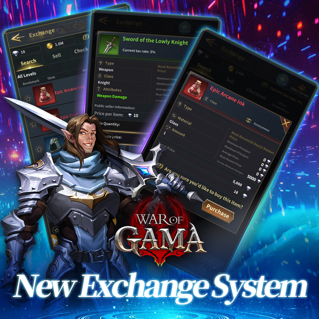 WarofGAMA's tweet image. 📣Attention adventurers!
With our new exchange system, you can exchange unwanted items with other players and acquire the items you truly need to dominate the game.
🔰Simple, fast, and secure.

Download now🌀 warofgama.gamamobi.com
#WOG #MMORPG #Exchange