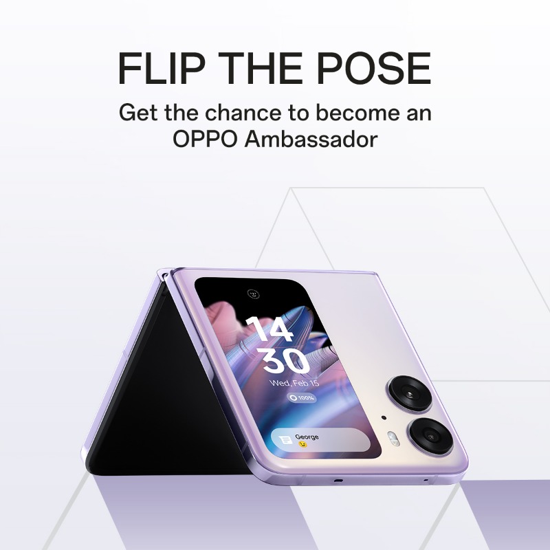 oppo's tweet photo. β³ Only a few days left to enter! β³
Share photos with objects in the same shape as the new #OPPOFindN2Flip and tag with #FlipthePose for the chance to join our #OPPOAmbassadors and win some merch π