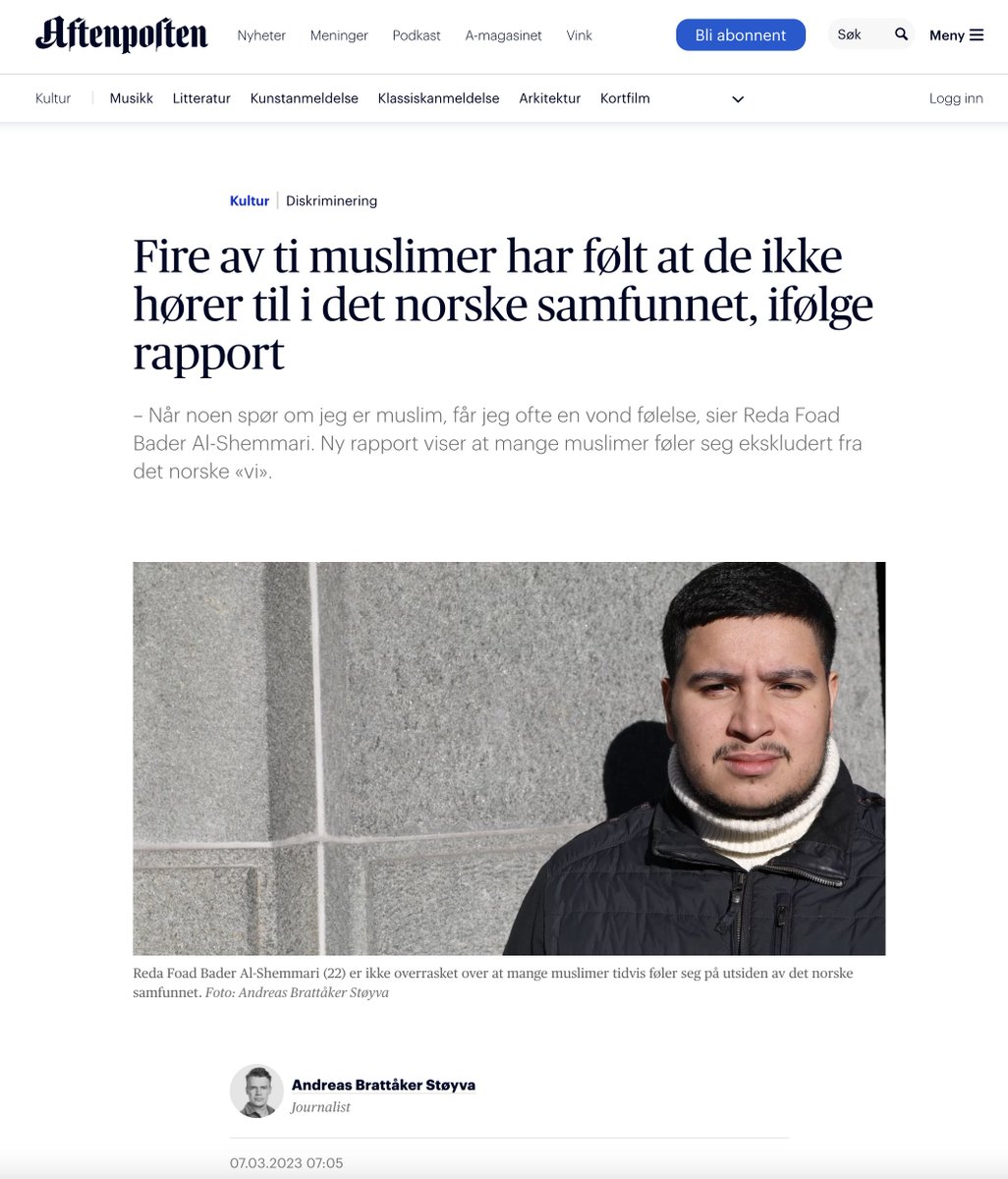 – Når noen spør om jeg er muslim, får jeg ofte en vond følelse, sier Reda Foad Bader Al-Shemmari. Ny rapport viser at mange muslimer føler seg ekskludert fra det norske «vi». Rapporten lanseres i dag. Den vil bli direktestrømmet på IMDi.no: bit.ly/3y2AhO3