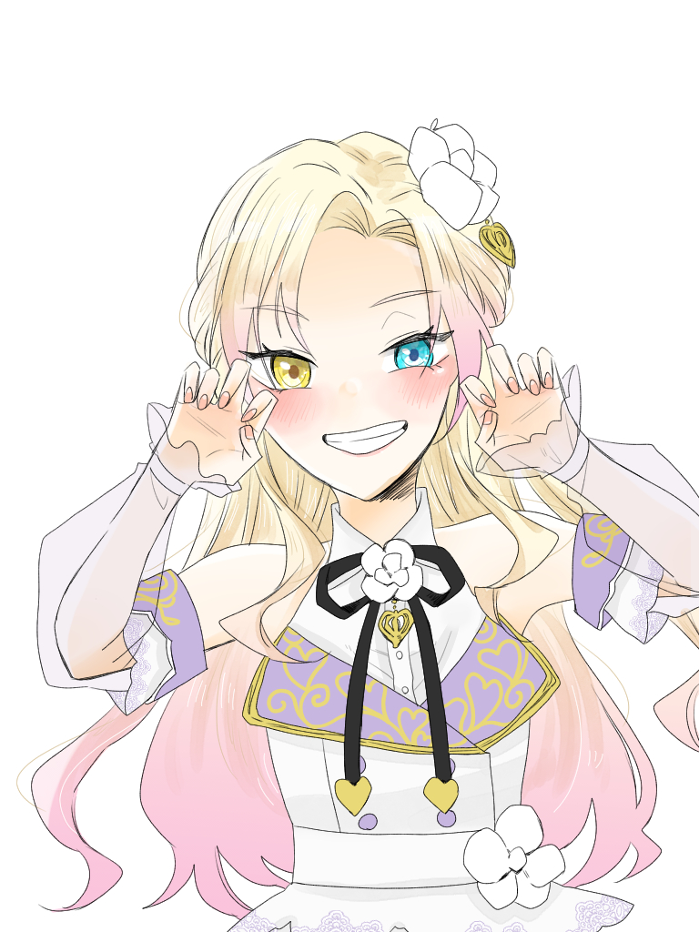 1girl smile claw pose solo blonde hair heterochromia long hair  illustration images