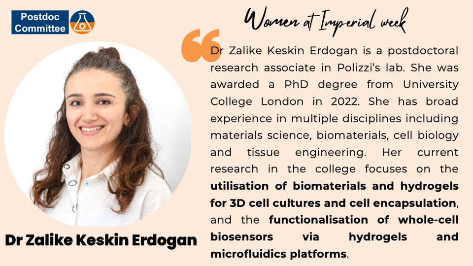 Dr Zalike Keskin Erdogan is one of our @ImperialChemEng postdocs, working on #CellEncapsulation  🤩 

Interested in her research? Follow her on LinkedIn (linkedin.com/in/zalike-kesk…) and Google Scholar (scholar.google.com.tr/citations?user…) for more info! 

Stay tuned for more #ImperialWomen! ✨