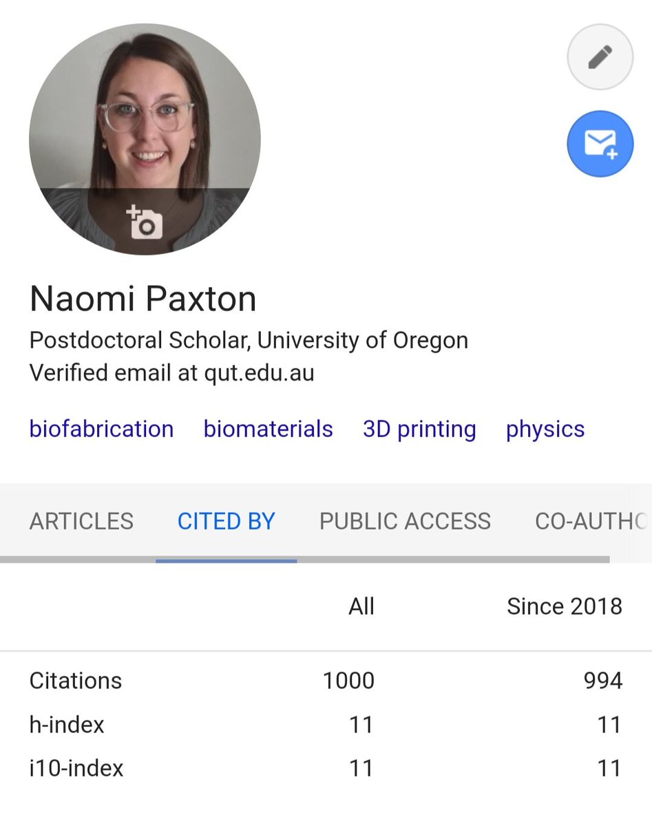 Just a young ECR celebrating her first 1000 citations 🥳 
I know metrics don't mean much, but it's a nice reminder that my awesome team mates, collaborators and I have been working on some pretty cool things 👨‍🔬👩🏼‍🔬🧑‍🔬
#research #postdoc #collaboration #biofabrication