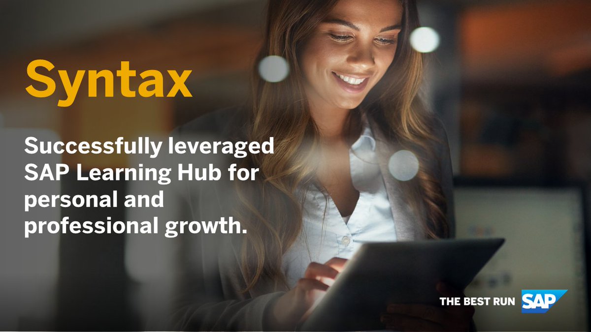 IDeneux's tweet image. Syntax successfully leveraged #SAPLearningHub to create a professional environment that leads to personal growth and achievement. 
Gaining #SAP knowledge development, the company is now enabled to better serve its customers!🎉 
▶️ Watch to learn more: imsap.co/60173LZ6L