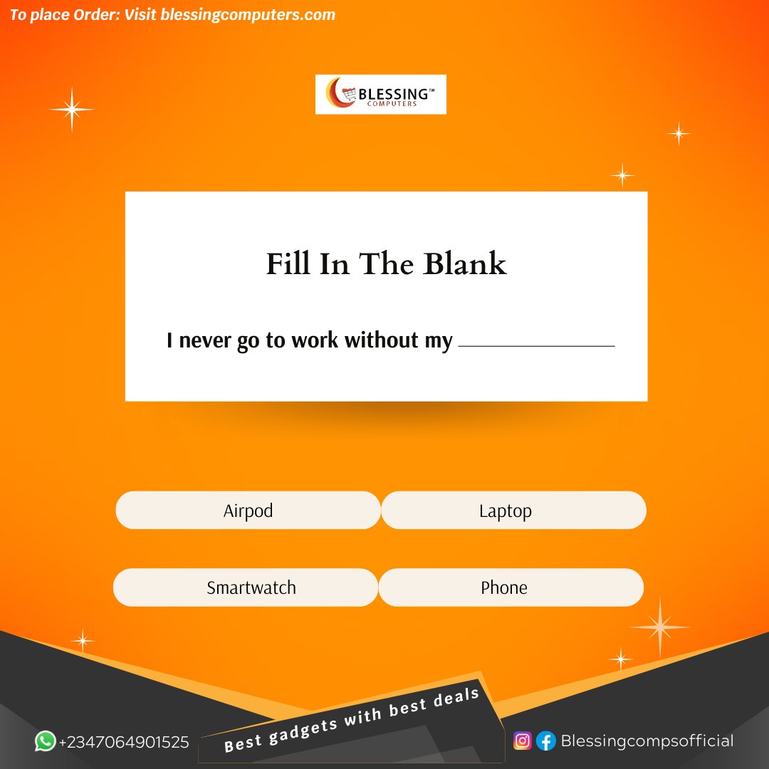 BlessingComput1's tweet image. What's one gadget you never forget while going to work?

Share your answer in the comment box

#blessingcomputers #gadgetdeals #gadget #workgadgets #officegadgets #tablet #tabletdeals #tabletforkids #phones