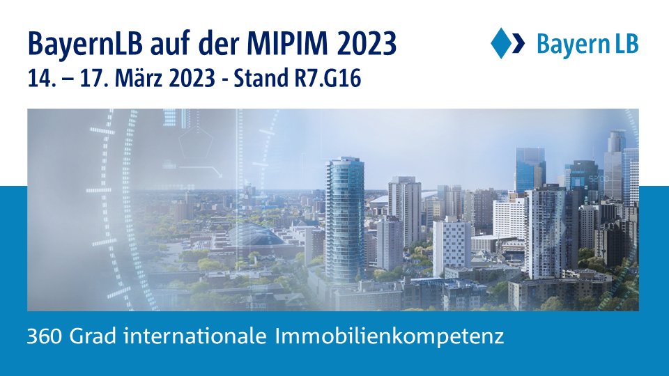 Die #BayernLB ist dieses Jahr wieder als Finanzierer für die nationale und internationale #Immobilienbranche auf der #Mipim2023 in Cannes mit ihren Spezialisten aus Deutschland und den europäischen Standorten vor Ort vertreten. Gemeinschaftsstand der Stadt München R7.G16
