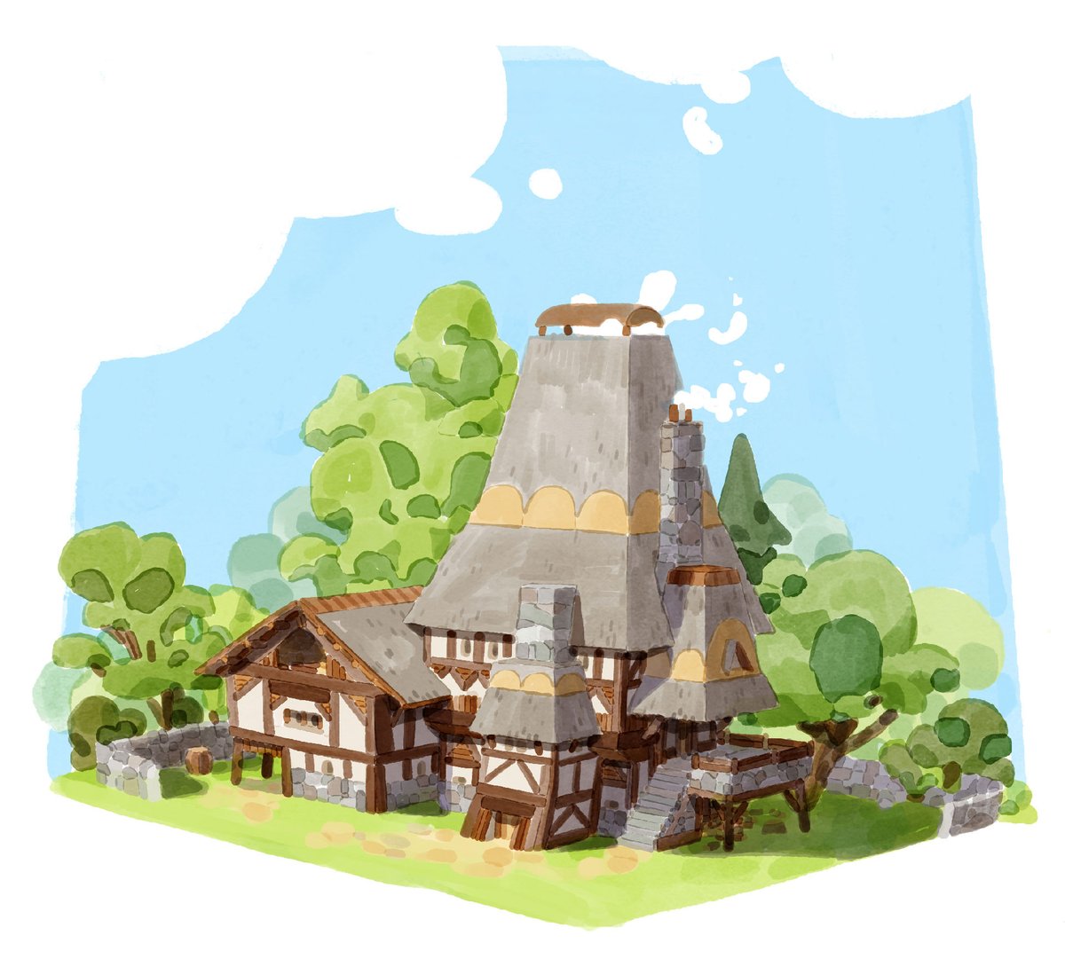 grass no humans outdoors moss rock house scenery  illustration images