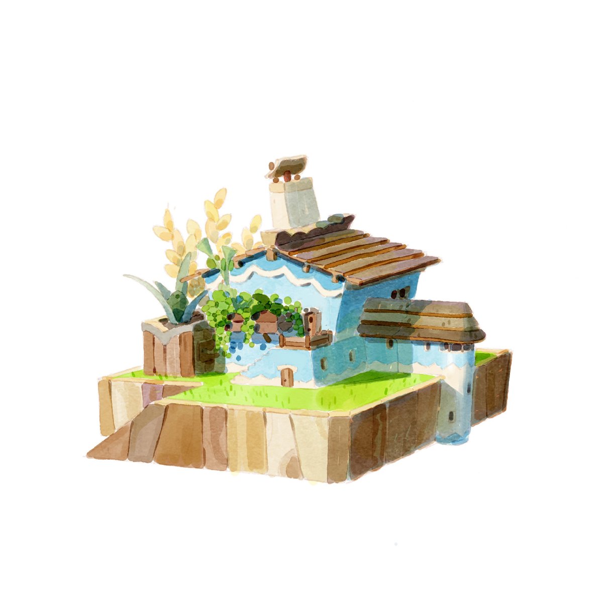 grass no humans outdoors moss rock house scenery  illustration images