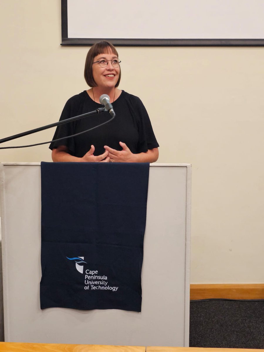 CPUT's tweet image. Dr Carla Enslin from IIE-Vega School delivers the opening address on branding experiences on the 2nd day of the FBMS Hybrid International Week held at the CPUT Cape Town Hotel School. #WeAreCPUT #FBMShybrid #GlobalPartners.