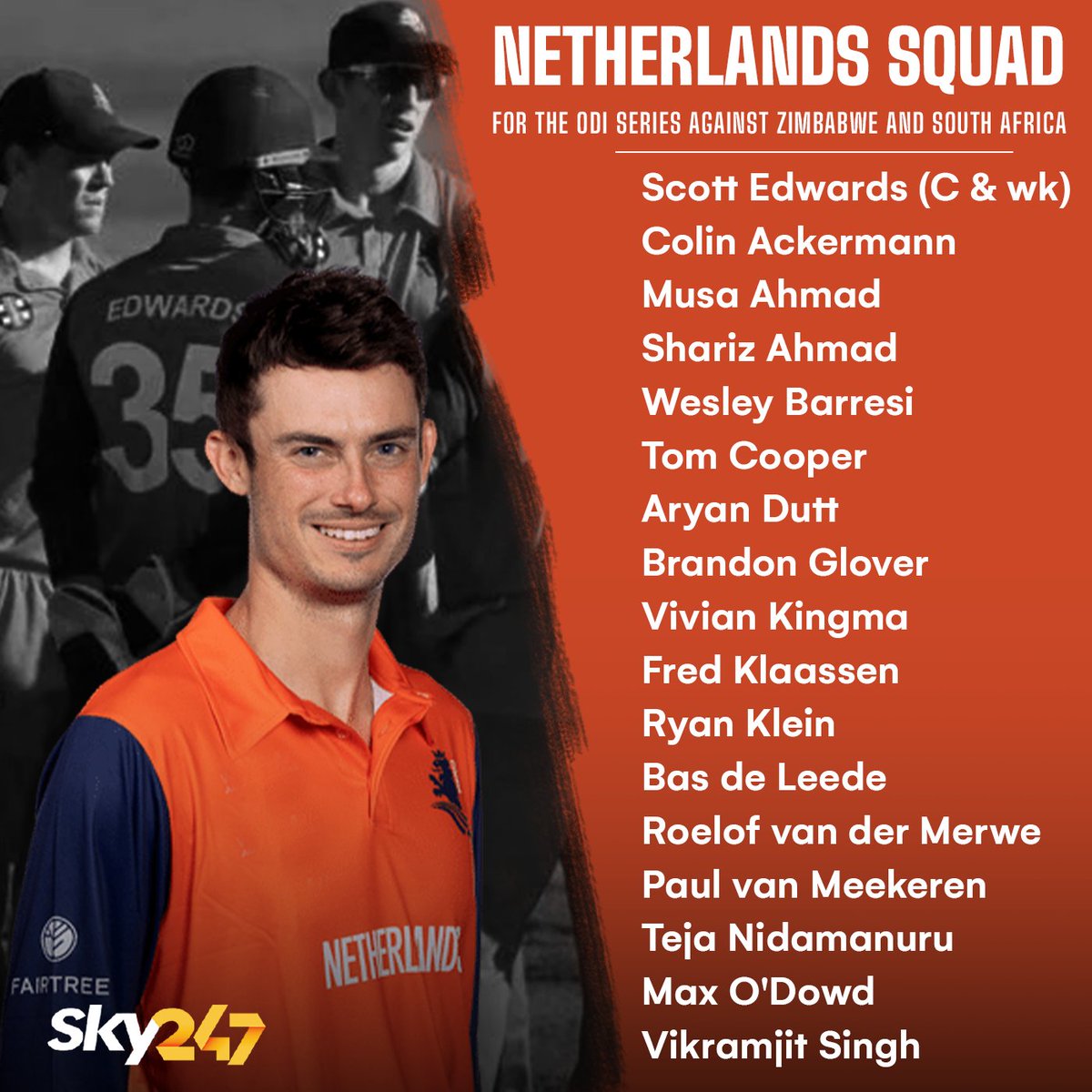 Netherlands has announced their 17-man strong squad for the ODI series against Zimbabwe and South Africa.

#Netherlands #Zimbabwe #SouthAfrica #ODI #Cricket #Series #NEDvsZIM #NEDvsSA #SKY247 #Socialmedia