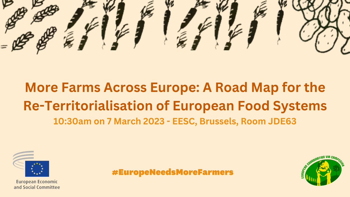 Join us today to discuss the re-territorialisation of European food systems with farmers, <a href="/jwojc/">Janusz Wojciechowski</a>, MEPs and <a href="/EU_EESC/">European Economic and Social Committee</a>  representatives. 

Follow the live stream from 10.30: live.eesc.europa.eu/play/?id=264

#EuropeNeedsMoreFarmers #RightsOfPeasants