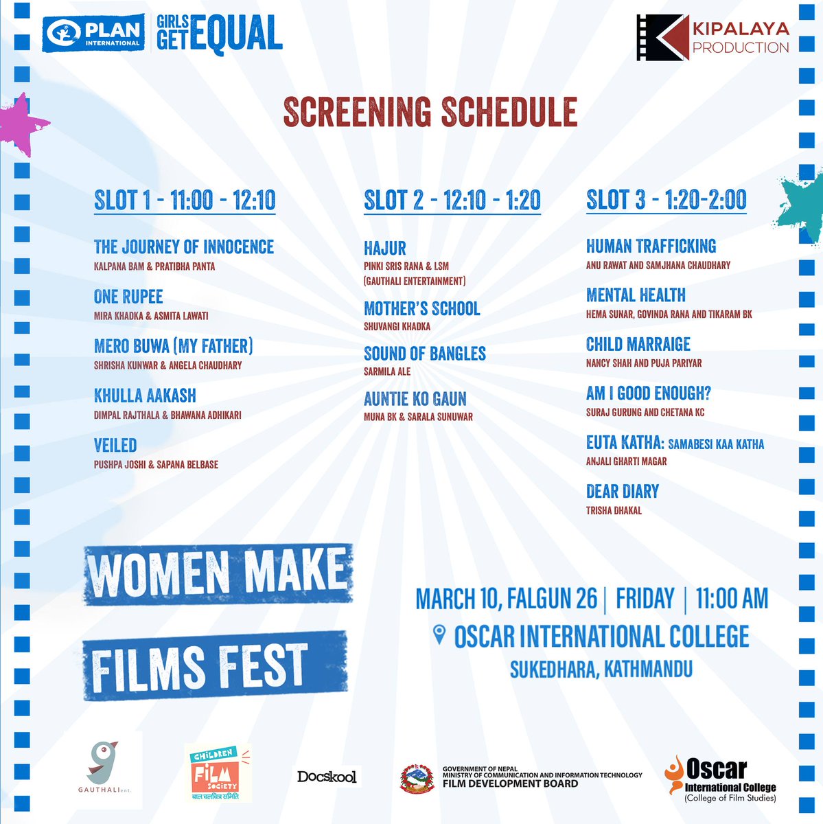 PlanNepal's tweet photo. Women Make Film Fest is happening on 10 March 2023 to mark #IWD2023. Come and join us to support girls and young women making films #WomenMakeFilms #GirlsGetEqual https://t.co/mRay9aLiD2