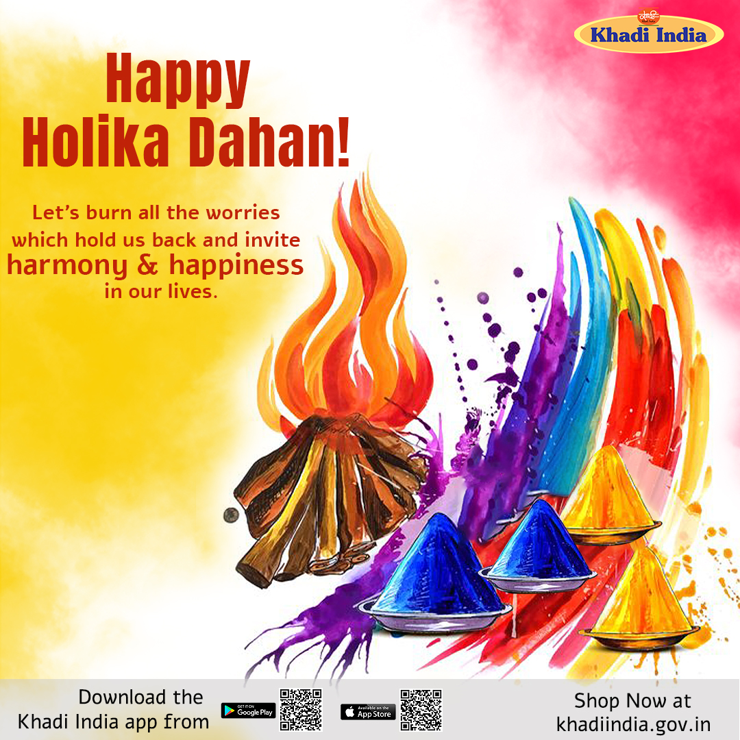 eKhadiIndia's tweet image. May this day paint the canvas of your life with the brightest shades of joy and harmony. Khadi India wishes you and your family a very happy Chhoti Holi!
#KVIO #KVIC #msme #smallbusiness #vocalforlocal #KVICChairman #KhadiIndiaforWorld #SustainableKhadi #HolikaDahan #Holi