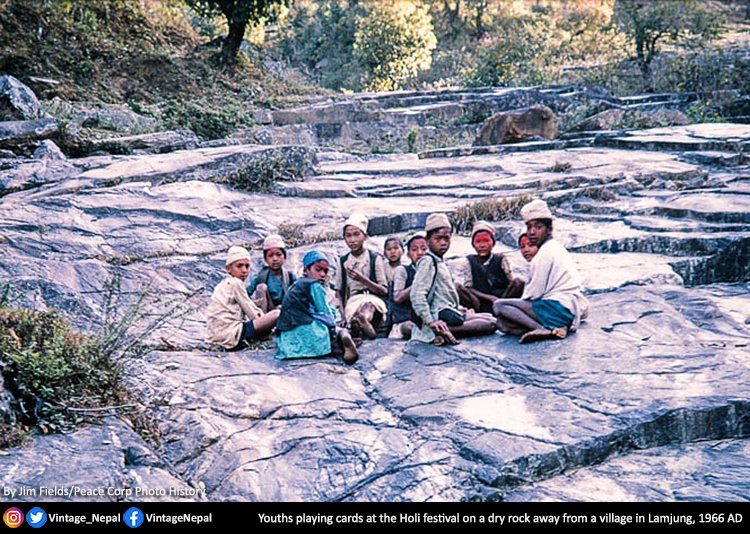 Vintage Nepal - इतिहासमा नेपाल (@vintage_nepal) on Twitter photo होलीमा तास खेल्दै लामजुंगका किशोरहरु, वि सं २०२२
Youths playing cards at the Holi festival on a dry rock away from a village in Lamjung.
1966 AD | By Jim Fields/Peace Corp Photo History <a href="/Vintage_Nepal/">Vintage Nepal - इतिहासमा नेपाल</a> होलीमा तास खेल्दै लामजुंगका किशोरहरु, वि सं २०२२
Youths playing cards at the Holi festival on a dry rock away from a village in Lamjung.
1966 AD | By Jim Fields/Peace Corp Photo History <a href="/Vintage_Nepal/">Vintage Nepal - इतिहासमा नेपाल</a>