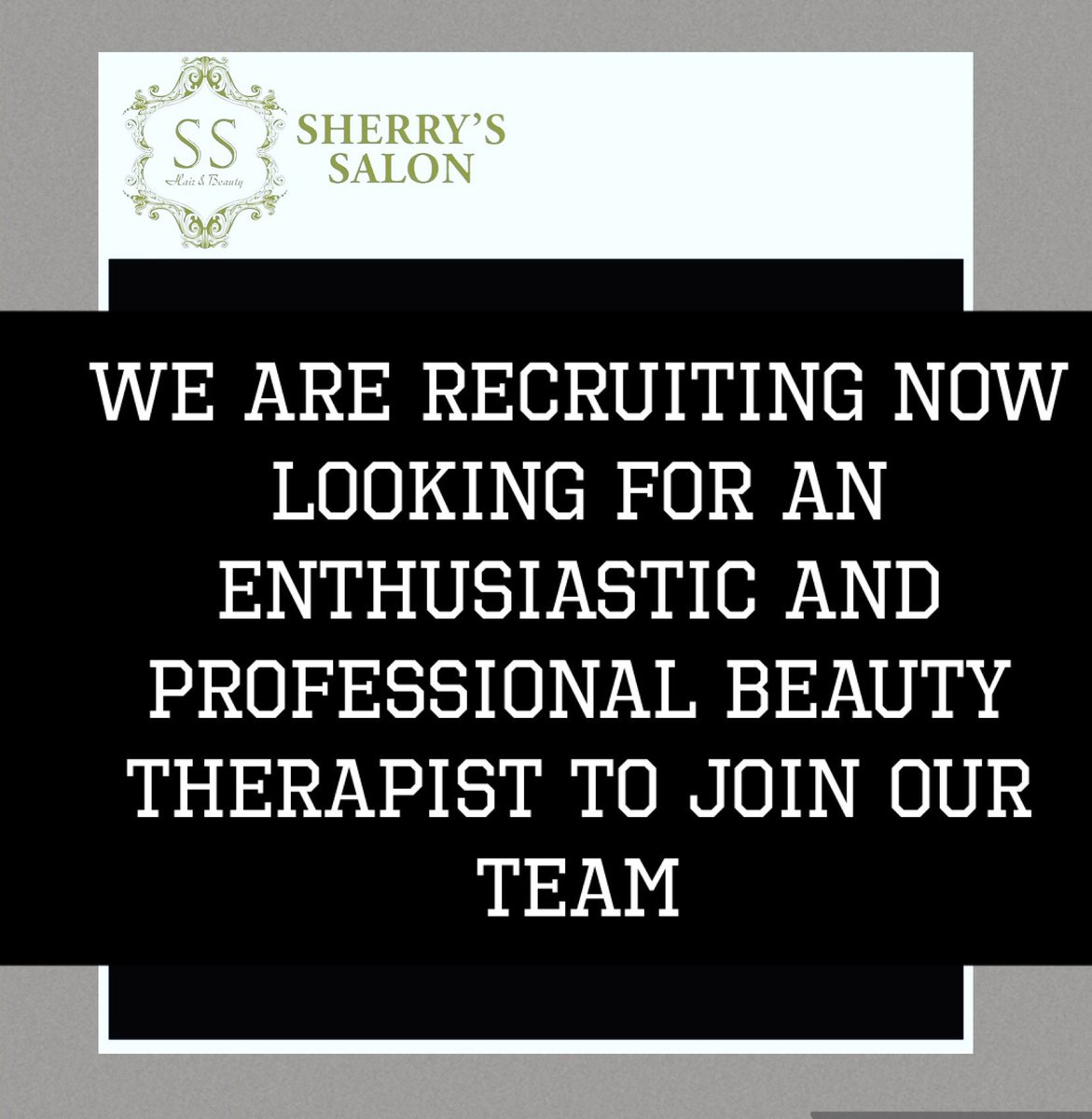 #beautytherapist #nvq3beautytherapy #parttime #fulltime #recruitingnow #sherryssalonruislip .    
Give us a call at 01895 621241
Or email at info@sherryssalon.co.uk