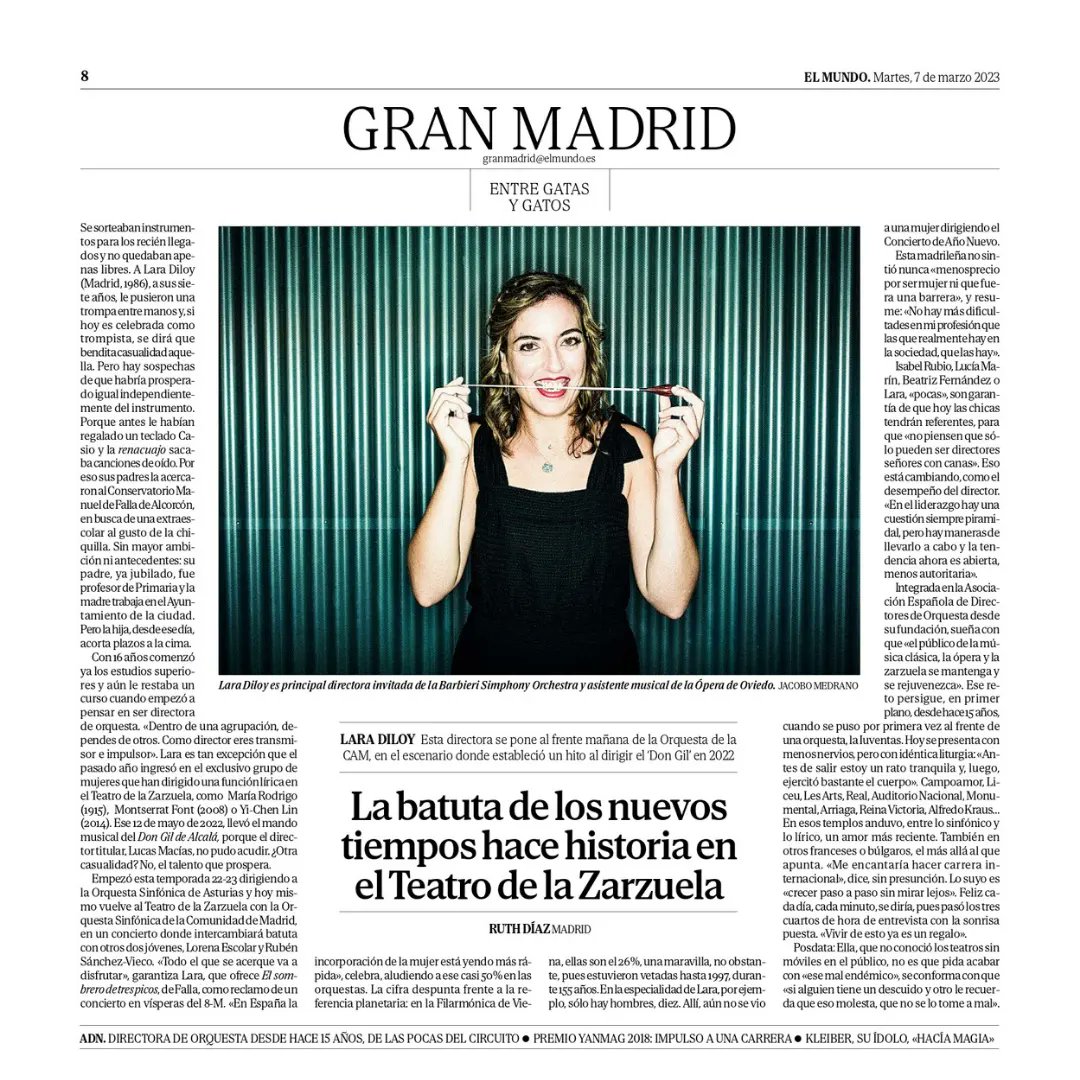Hoy en <a href="/elmundo_es/">Elmundo</a> publican esta maravillosa #entrevista con motivo del concierto en el @teatrodelazarzuela junto a la @fundacionorcam y dos compañeros increíbles: Lorena Escolar y <a href="/ViecoRuben/">Ruben Sanchez-Vieco</a>.
Gracias a los que me acompañáis en este viaje 🥰
 elmundo.es/madrid/2023/03…