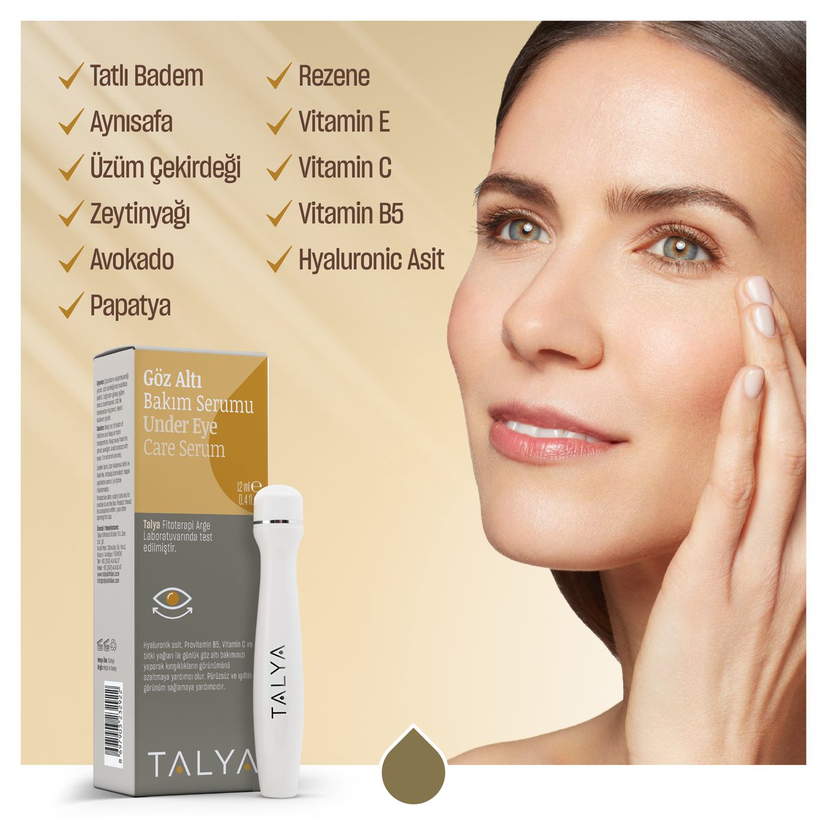 TalyaBitkisel's tweet photo. 7 Doğal Yağ, 3 #Vitamin ve Hyaluronic Asit ile Hassas Göz Altı Bakımı!
Eşsiz içeriği sayesinde günlük göz altı bakımınızı yaparak, cildinizin nemlenmesine, beslenmesine, kırışıklık görünümünün azalmasına katkı sağlar. 

#Talya #TalyaBitkisel #gözaltıserumu #ciltbakımı https://t.co/qlpOsyM6EH