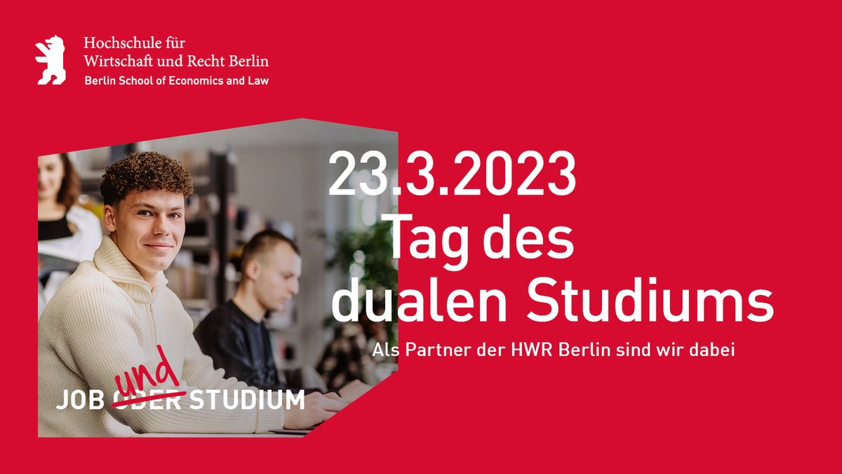 Wir sind dabei – beim Tag des dualen Studiums der HWR Berlin am 23. März. Komm vorbei und lerne uns direkt vor Ort kennen! #TagDesDualenStudiums #DualStudieren #DualesStudium #Studium #Abi2023 #Informatik  #HWRBerlin #Informatikstudium