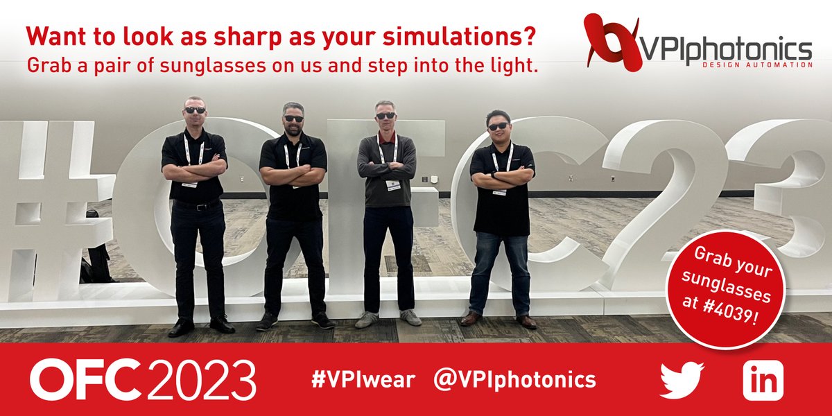 VPIphotonics (@vpiphotonics) on Twitter photo Grab a pair of sunglasses at our booth 4039 at #ofc23! Enter our giveaway for a chance to win a pair of Ray Ban sunglasses or a spot in the VPIphotonics Open Training by posting a photo of you wearing the VPI sunglasses before March 10th! #VPIwear <a href="/VPIphotonics/">VPIphotonics</a> <a href="/ofcconference/">OFC Conference</a> Grab a pair of sunglasses at our booth 4039 at #ofc23! Enter our giveaway for a chance to win a pair of Ray Ban sunglasses or a spot in the VPIphotonics Open Training by posting a photo of you wearing the VPI sunglasses before March 10th! #VPIwear <a href="/VPIphotonics/">VPIphotonics</a> <a href="/ofcconference/">OFC Conference</a>