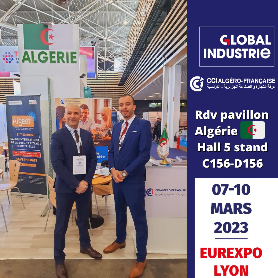 cciaf_actu's tweet photo. 🔵#GLOBALINDUSTRIE🤝#CCIAF 🔵

👉Venez découvrir les opportunités de partenariats, d'affaires et d'investissements en 🇩🇿 avec nos collègues Halim AMMAR KHODJA et Karim Osmani
🔴#Rdv au pavillon Algérie hall 5 stand C156-D156

@CCI_Fr_Inter  @ambafrancealger https://t.co/GGTjv2tkhw