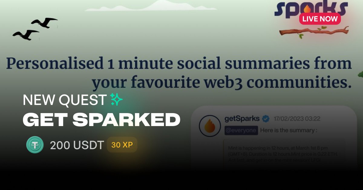 GM 🧱 Questers!

It's been raining 🤑 on <a href="/walldotapp/">WALL 🧱</a> 

Another $200 up for grabs🏆

1⃣ Like, RT
2⃣ Complete this Quest by <a href="/GetSparksAI/">SparksAI</a>
quest.wall.app/quest/ab82dfc3…
3⃣ Drop screenshot &amp; 🧱 👇

LFG, Share it with frens🚀