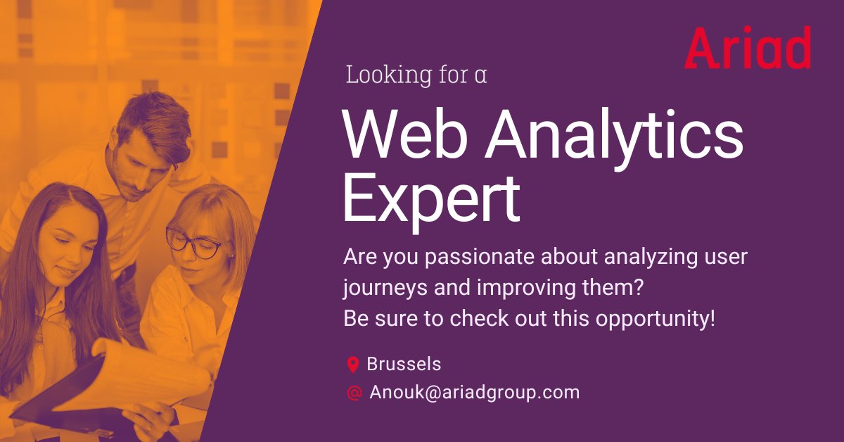 MeetAriad's tweet photo. Wanted: Web Analytics Expert🔥

For one of our clients, a big non-profit institution, we are looking for a Web Analytics Expert to join their team as an employee. 

📍 Brussels

Check out the link below or contact @Anouk to move ahead!
https://t.co/miD3GUWQcK

#jobsbrussels https://t.co/V4jcuCXzme