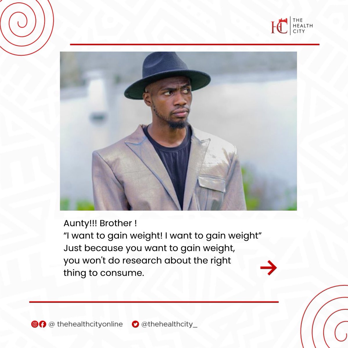 thehealthcityhq's tweet photo. Have you been trying to gain weight without success to the extent of trying unverified and potentially dangerous means?
Well stop eet abeg, we’ve got you covered on healthy ways to gain weight.
Read about it here; https://t.co/KB8wGZTuY8
#TheHealthCity
#TheBetaLife https://t.co/K5vxBxAkQq